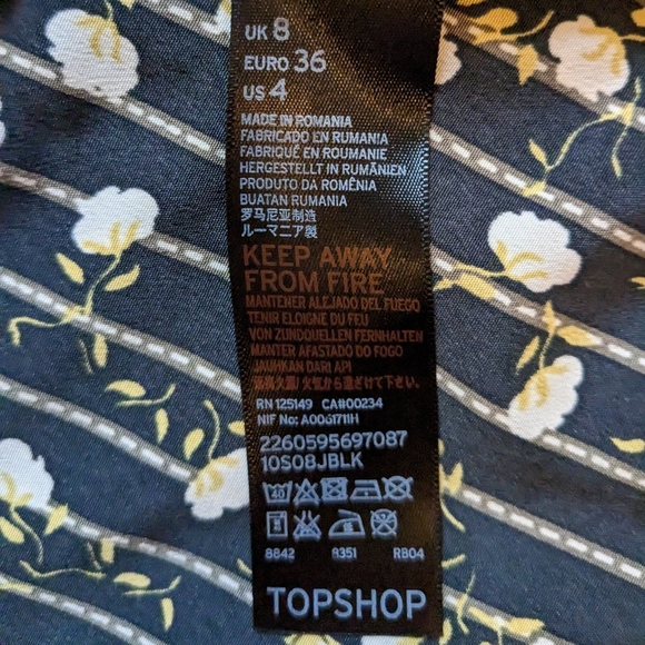 TOPSHOP Perforated Cutouts Vneck Long-sleeved Pinstripe Floral Dress 4 EUC - Picture 8 of 8